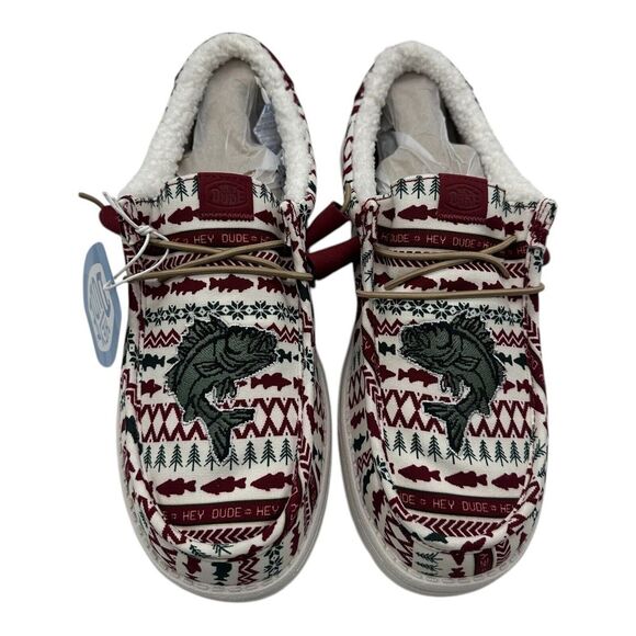 Hey Dude Wally Merry Fishmas Sweater Loafers Mens 10 Red Green Christmas Slip On main image 6